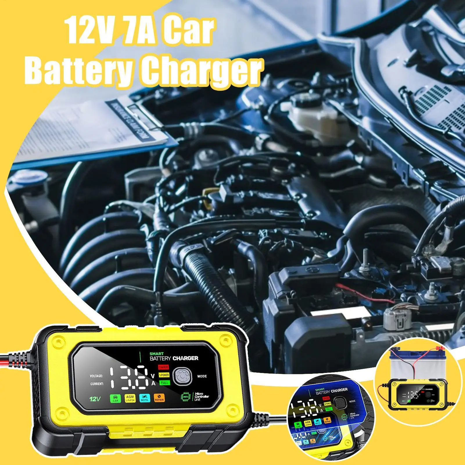 

Автомобильное зарядное устройство 12 В 7 А, автомобильное зарядное устройство, цветной ЖК-дисплей, надувной гаджет, инструмент для уличной лодки, морского грузовика, гаража