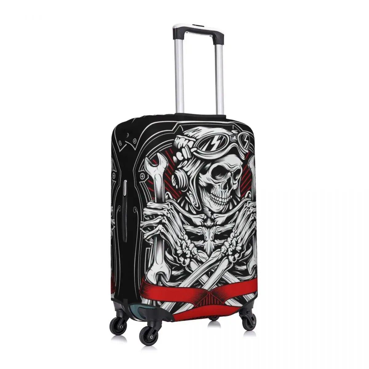 Skull Wearing A Helmet Holding A Wrench Print Luggage Protective Dust Covers Elastic Waterproof 18-32inch Suitcase Cover Travel