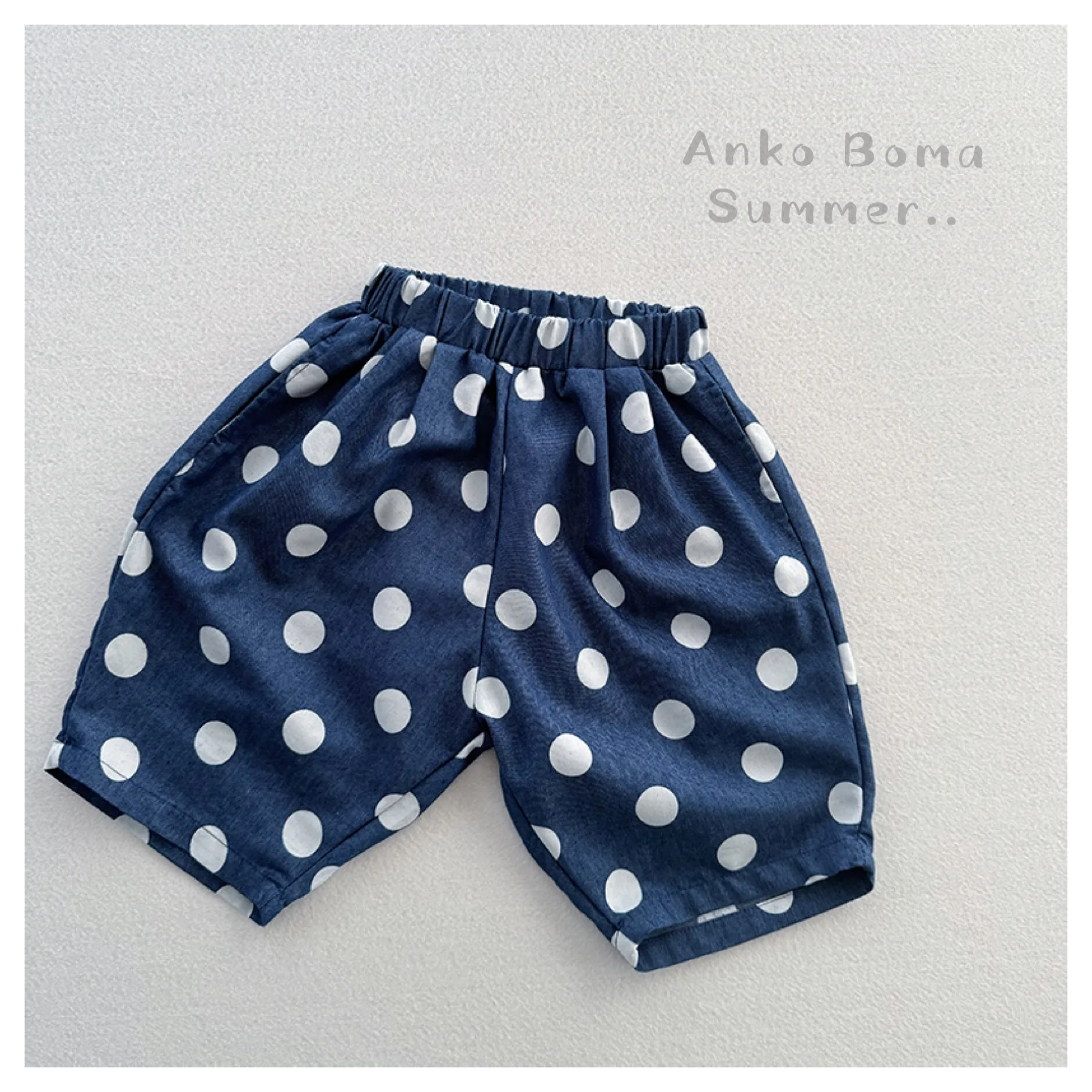 

2025 Summer New Children Loose Casual Pants Cotton Boys Girls Versatile Denim Shorts Kids Polka Dot Middle Pants Baby Clothes