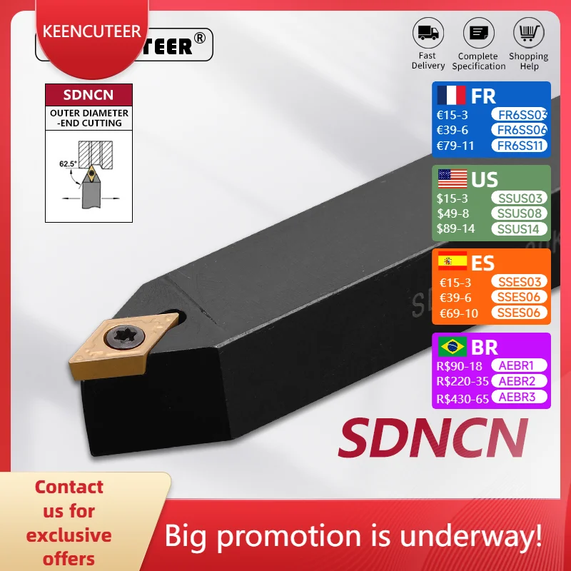 

SDNCN1212 SDNCN1616 SDNCN2020 SDNCN2525 SDNCN3232 External Turning Tool Holder Lathe CNC Cutting Tool Cutter Bar