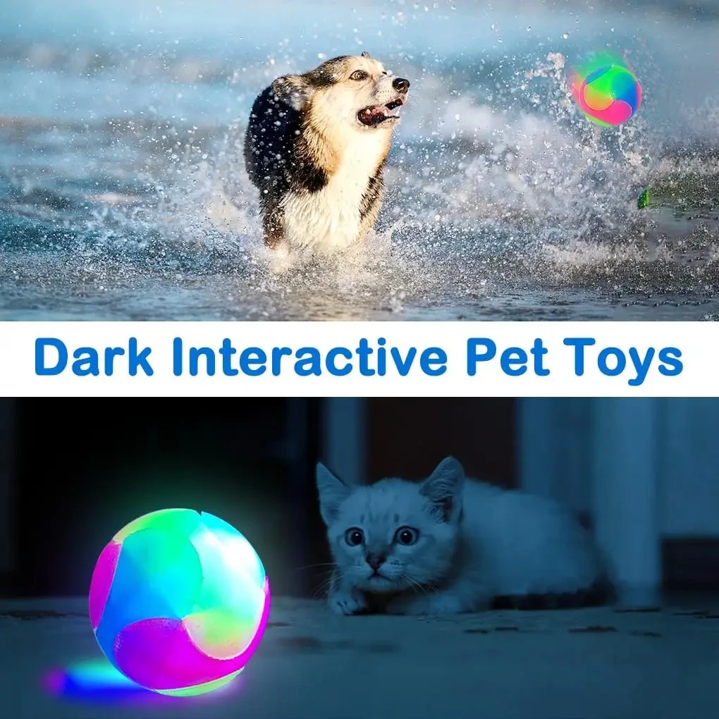 Bouncy Glowing Ball Pet Bite-resistant Toy Ball LED Three-color Flash Ball For Cats and Dogs Pet TPR Bouncing Interactive Toys