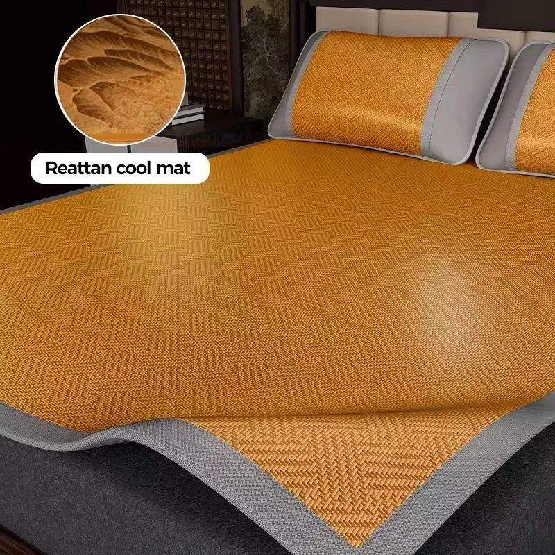 Summer New Ice Rattan Cooling Mat for Bed Foldable Breathable Sleeping Mattress Cover Single Double Double-Sided Cold Bedcover