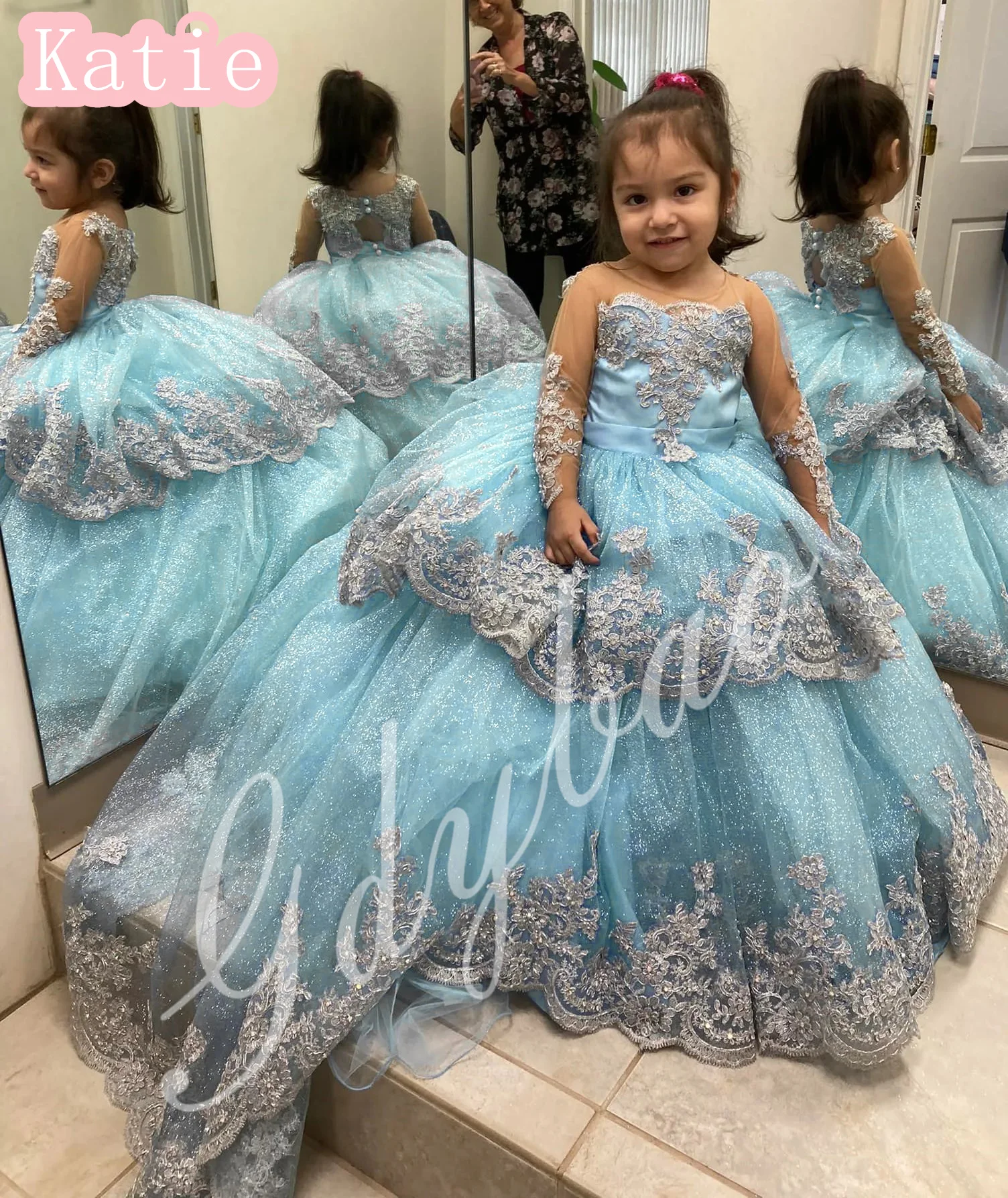 Vestidos de niña de flores con apliques morados para boda, perlas, mangas completas, longitud hasta el suelo, fiesta de cumpleaños para niños, vestido de baile de primera comunión