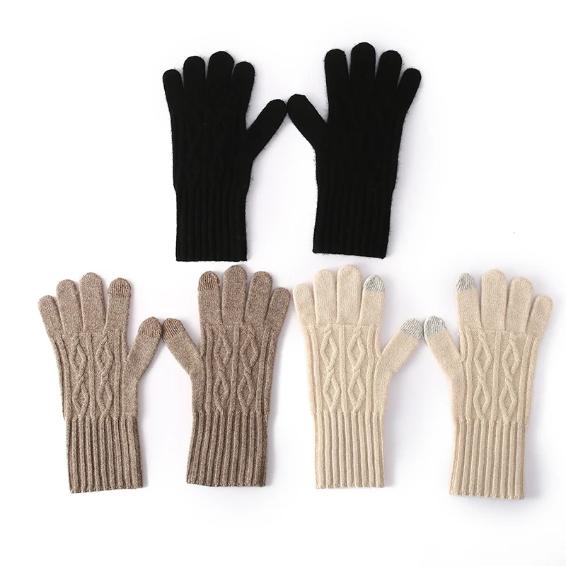 Winter Women High-Quality Cashmere Touch Screen Gloves Soft Warm Stretch Knit Mittens Full Finger Guantes Female Crochet Luvas