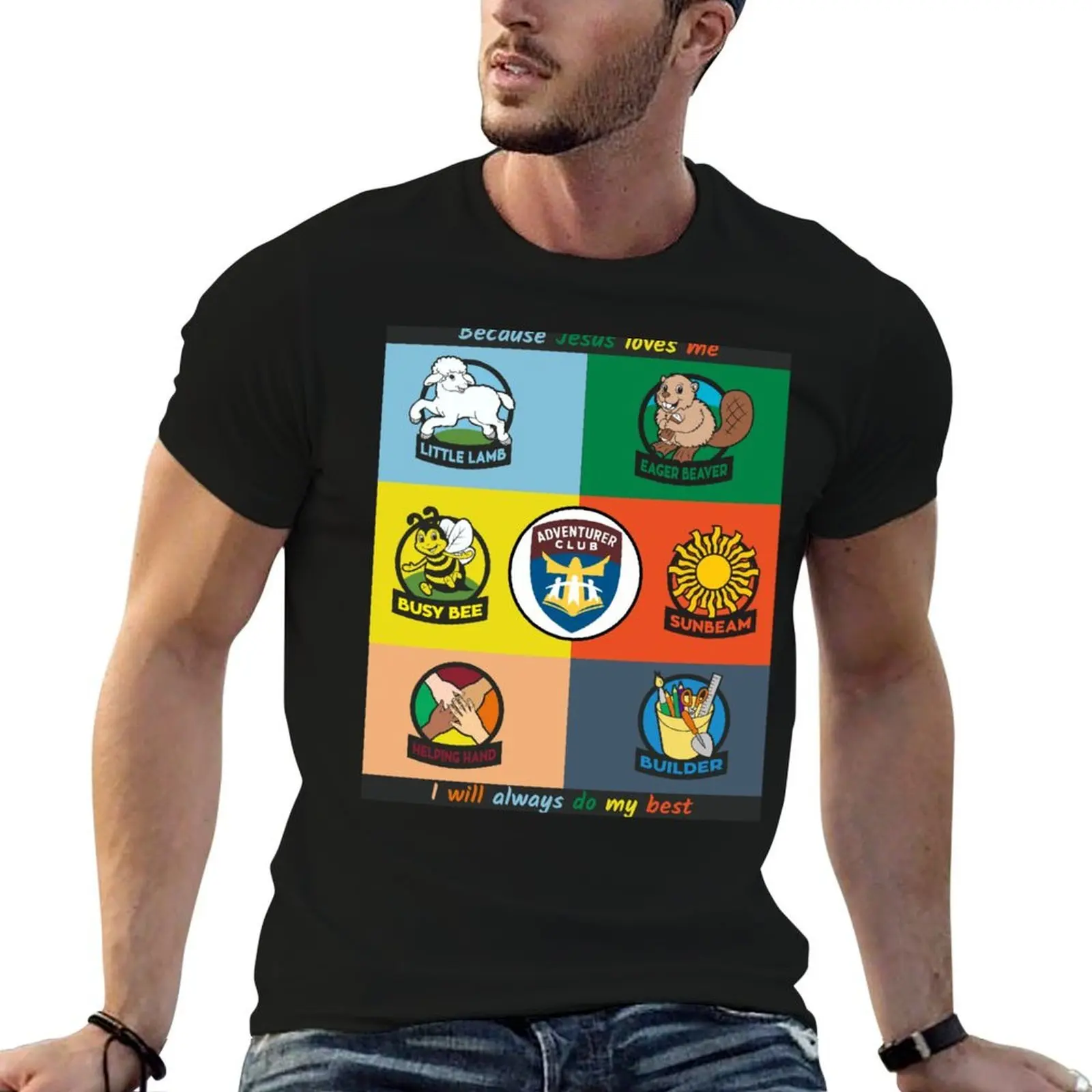 

Adventurer Club Colourful Poster with Pledge T-Shirt t shirts for man graphic tees T-Shirt