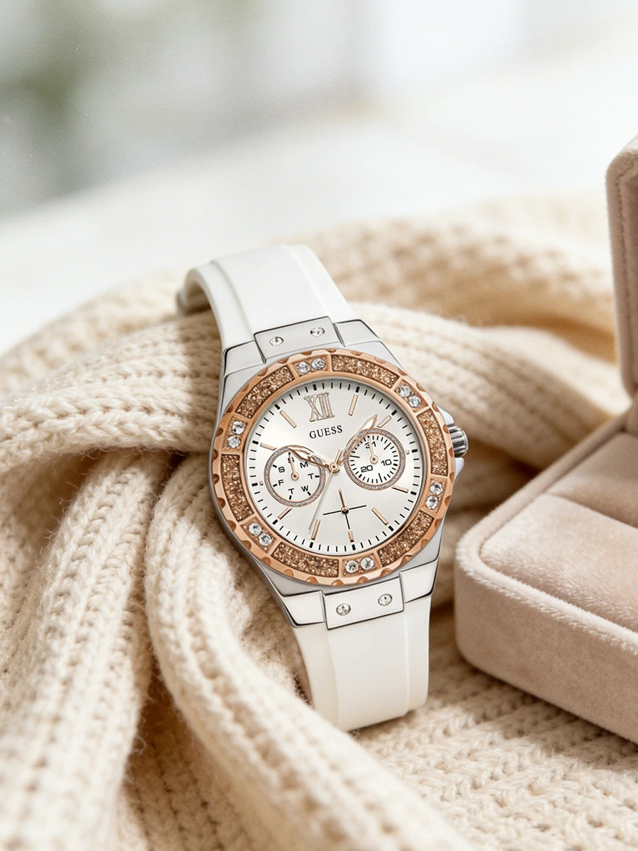 GUESS GUESS Women's Watch Round Analog Dial White Rubber Strap Quartz Watch for Beach trip Music festival gathering Mother day gift - Aliexpress Deal