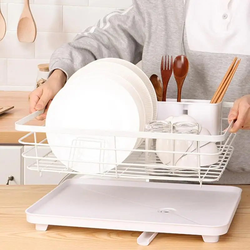 

Dish Drying Rack Kitchen Utensils Drainer Rack With Drain Basket Countertop Dinnerware Organizer Kitchen Storage Rack Tools