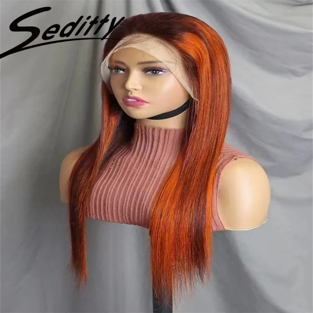 13x4 Full Frontal Lace 4/350 orange Straight Human Hair Wigs Lace Front Wigs 100% Human hair For Women 22 Inch 200% denstiy