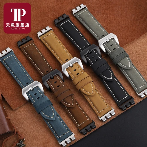 Imagen 2 del producto Correa de reloj de cuero de vaca mate esmerilado, 17mm, 19mm, 21mm para Swatch IRONY YVS YCS YAS YGS, accesorios de correa de reloj cóncava convexa