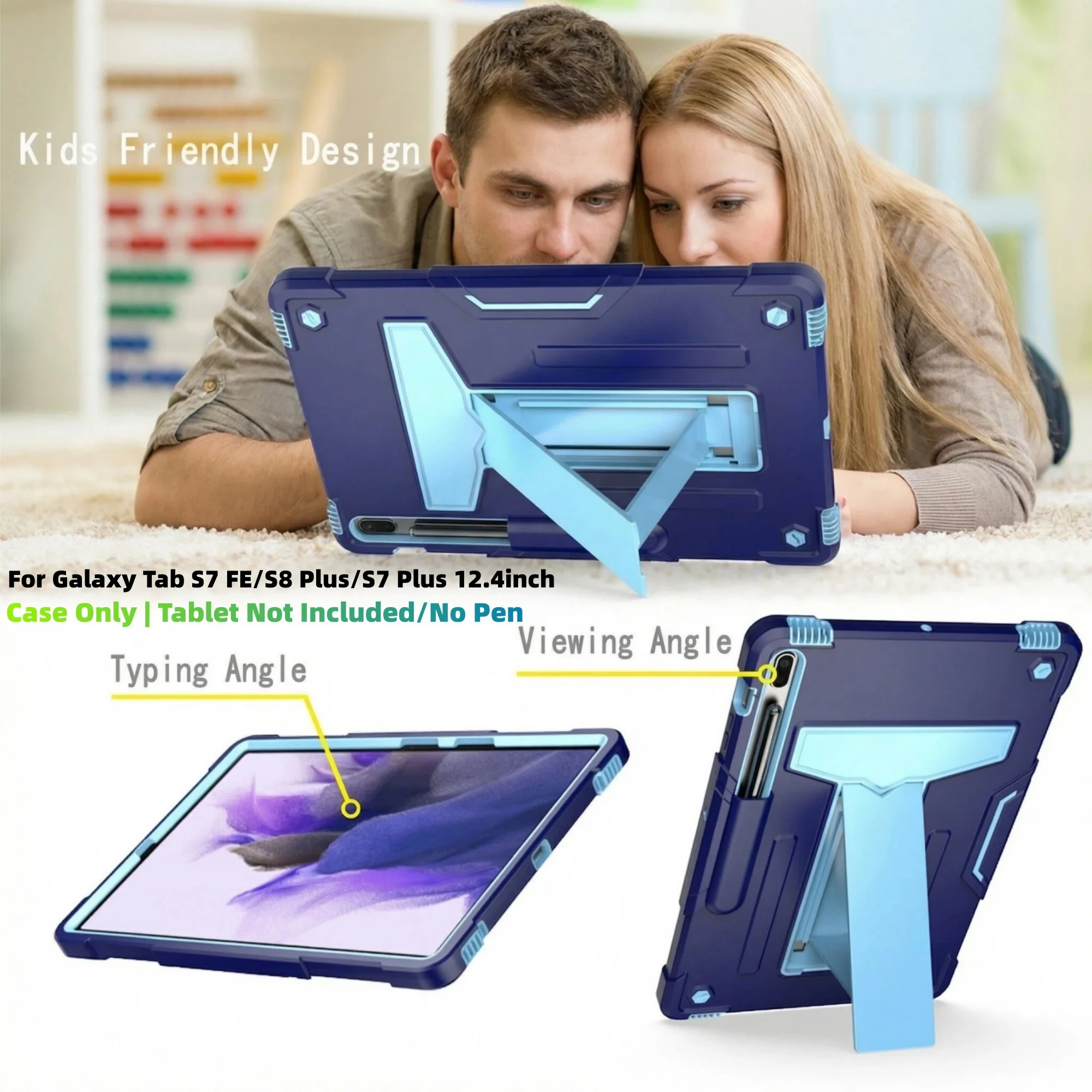 

Case for Galaxy Tab S7 FE/S8 Plus/S7 Plus 12.4 inch Heavy Duty Shockproof Cover with kickstand/Pen Holder