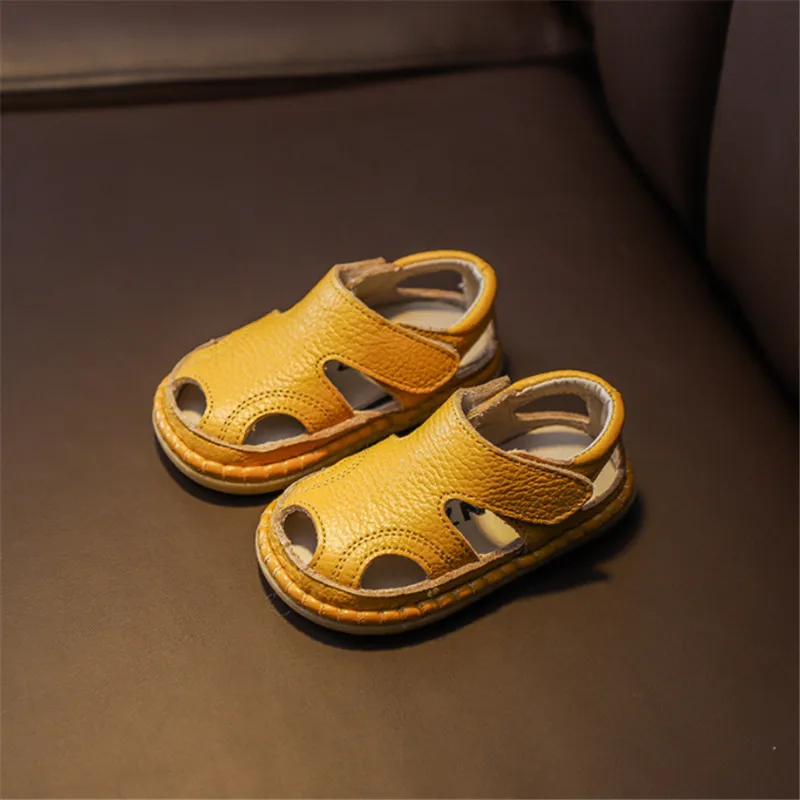 2024 New Summer Baby Shoes Genuine Leather Closed Toe First Walker Soft Sole Cut-outs Fashion Baby Girls Boys Sandals