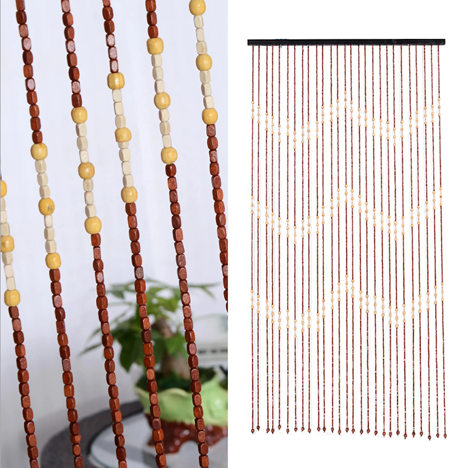 90x175cm 27 Lines Door Curtain Wooden Bead Curtain With Jagged Pattern