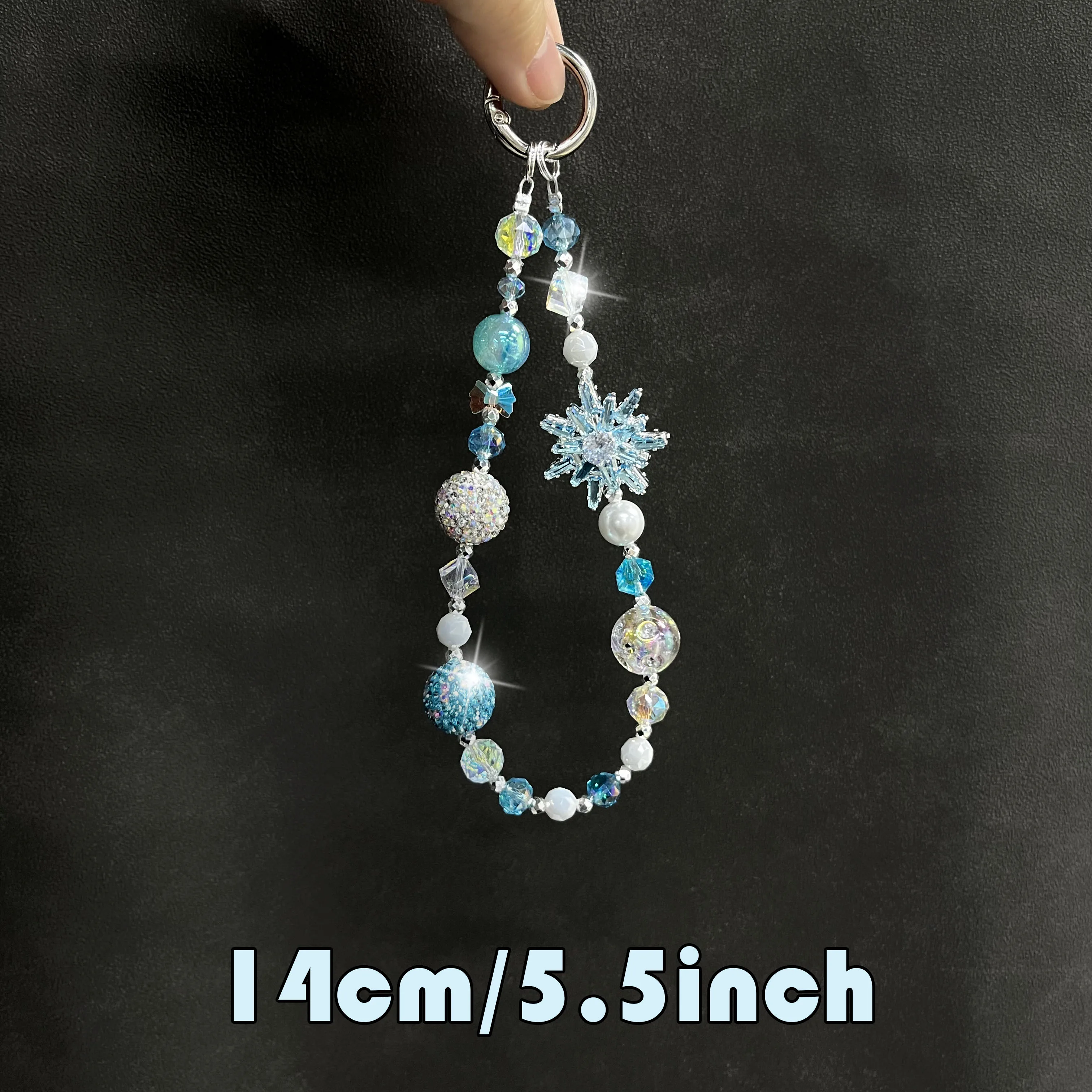 Sky Blue Luxury Zircon Snowflake Phone Chain Mobile Phone Accessories Phone Charms Phone Strap Gift for Her