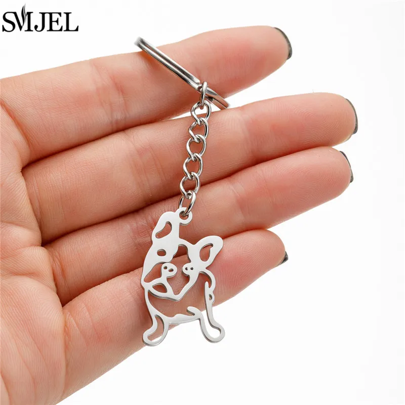 Fashion Pet Memorial Keychain Dog Pendant Stainless Steel Animal Keyring for Women Bag Jewelry French Bulldog Key Accessories