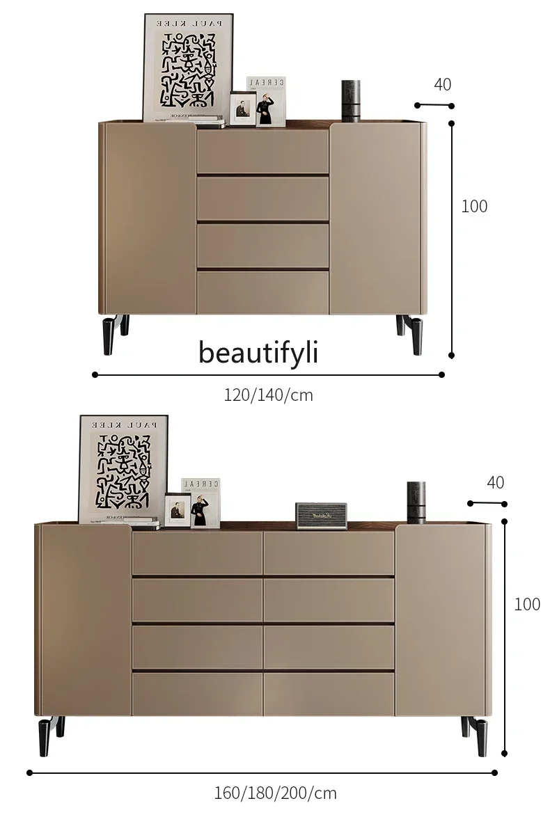 182Q Minimalist saddle leather dining side cabinet Solid wood porch cabinet Multifunctional tea storage Bedroom bedside cabinet