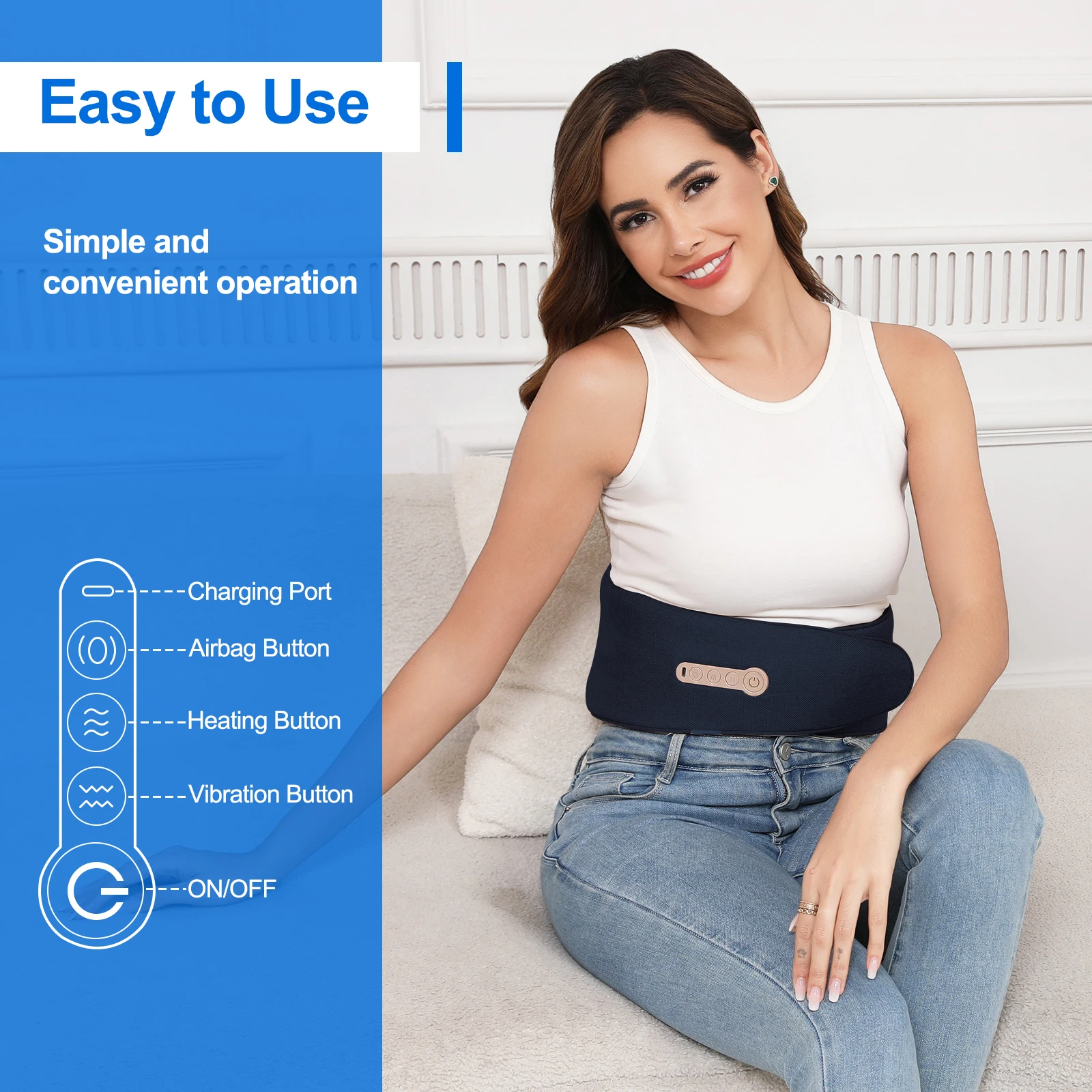 وسادة تسخين لاسلكية للظهر، مدلك الخصر الاهتزازي، مدلك حزام الخصر المحمول مع إيقاف تلقائي للأسفل والظهر والأسفلية