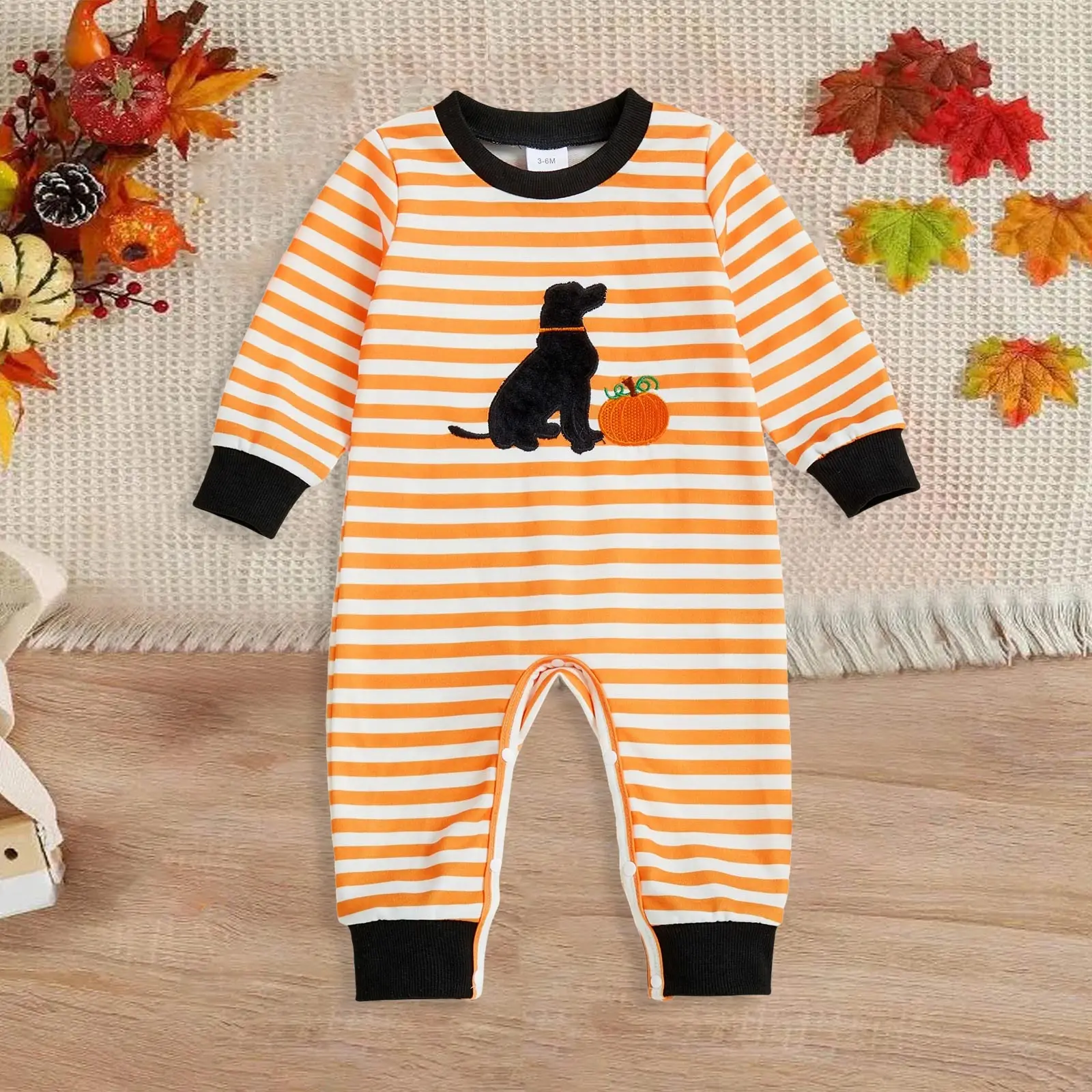 

Baby Boy Long Sleeve Romper Comfortable Warm Fashionable Halloween Printed Jumpsuit Adorable Striped Bodysuit ropa de bebé
