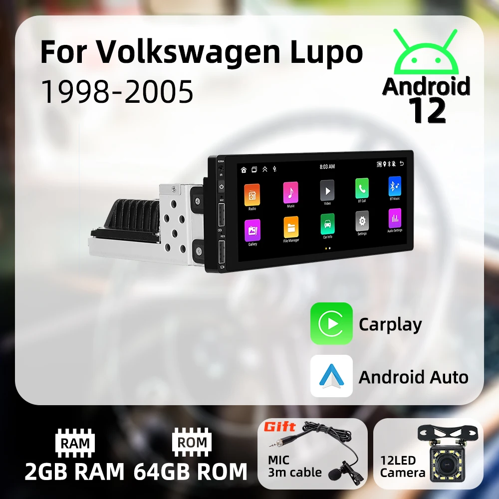 Image of Für VW Volkswagen Lupo 1998-2005 6,86 Zoll Bildschirm 1 Din Radio Android Auto Multimedia Stereo Head Unit Carplay Autoradio Navigation