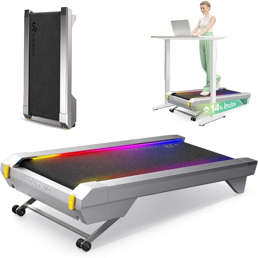 

Smart Walking Pad with 14% Auto Incline, Slim Under Desk Treadmill for Office Fitness, Brushless Motorized, Elegant Speed Lights