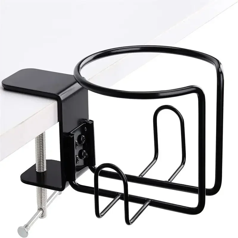 Home Clip On Table Cup Holder Vertical Horizontal Mount Anti Spill Office Desktop Mug Rack Metal Clamp Water Bottle Storage Tray