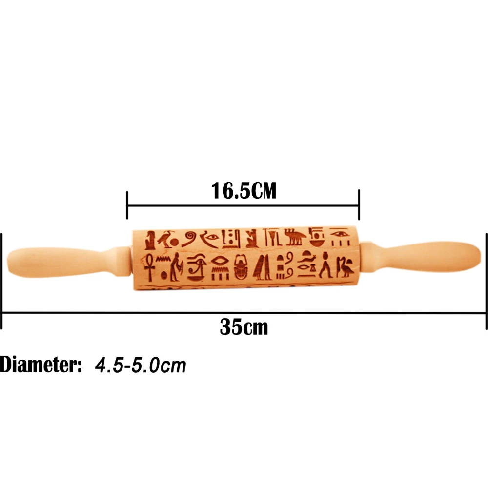 Arjmide Egyptian Hieroglyphs Embossing Rolling Pin with Pattern Cookies Decorating Roller Laser Engraved Rolling Pin For Baking