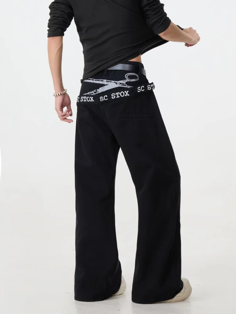 2025 American Retro Y2K Letter Printed Black Baggy Jeans Pants For Men Clothing Straight Cotton Long Trousers Pantalon Hombre