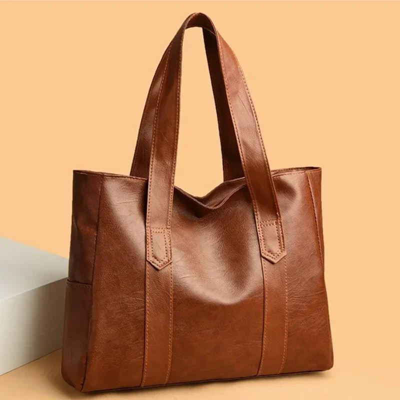 

Light Luxury Simple Large Capacity Women's Shoulder Bag 2024 Solid Color Soft Leather Material Commuter Tote Bag Le Sac Tote