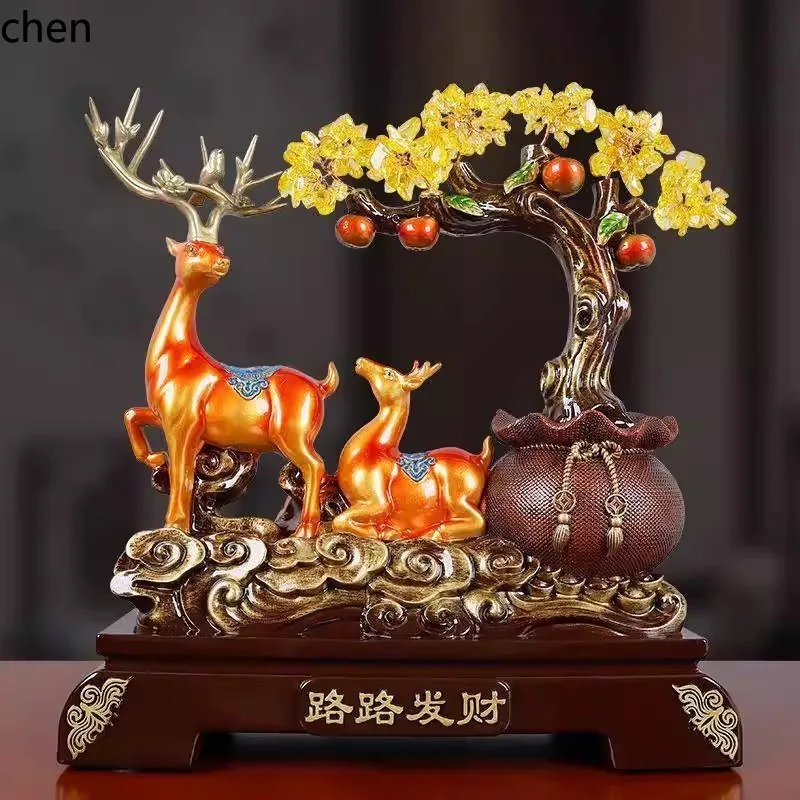 CZ LuLu Fortune Citrine Money Tree Ornament for Living Room, Shop, Company, Housewarming, Opening Gift, Fortune Pair of Deer