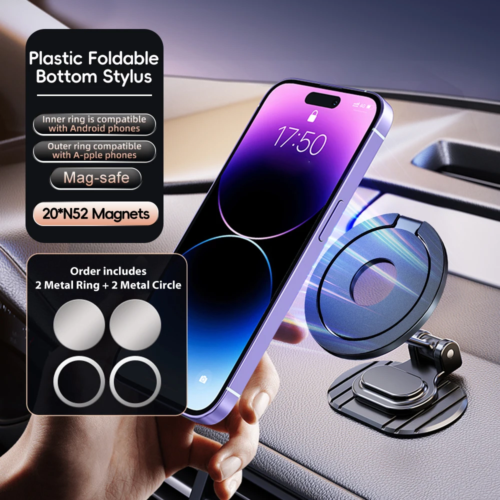 

Universal Foldable Magnetic Car Phone Holder Mount Strong Phone Mount For iPhone 15 14 13 Pro Max For Magsafe Samsung Huawei