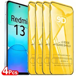 4PCS 9D Screen Protector For Xiaomi Redmi 13 13C 12C 12 Turbo 3 A1 A2 A3 Plus Tempered Glass For Redmi 10C 10A 10 5G 10 9C 9A 9