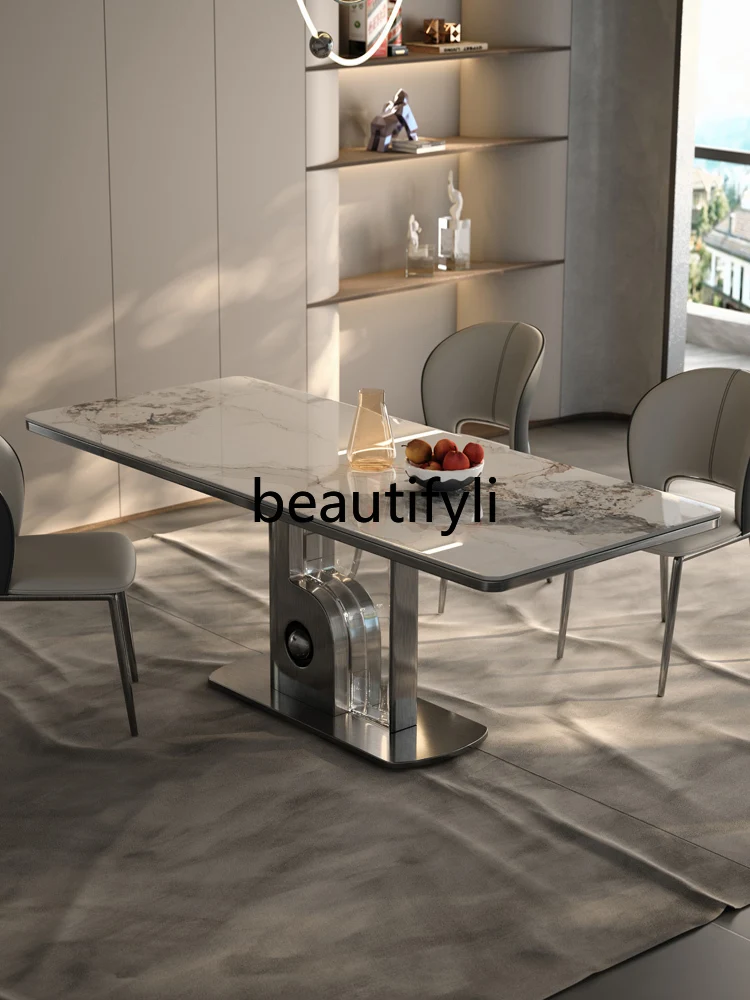 

Slate, light luxury modern simple small apartment, high-end Italian minimalism, rectangular dining table