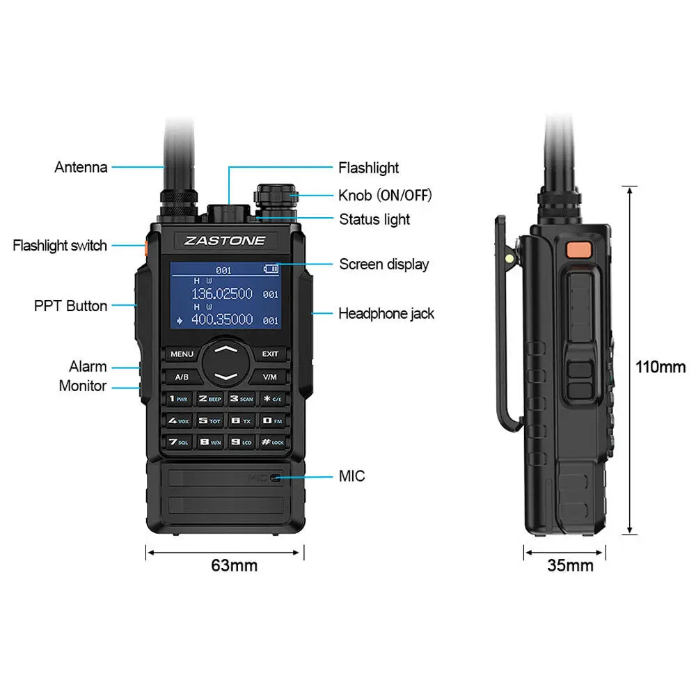 2pcs NEW Zastone M7 Walkie Talkie Dual Band VHF/UHF 136-174/400-480Mhz 128CH 5W FM VOX Portatile Two Way Radio