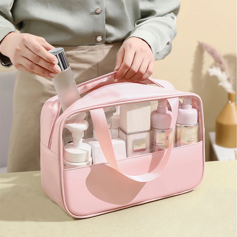 

Women's PVC Cosmetic Storage Bag Portable Travel Fitness Toiletry Kits Waterproof Transparent Makeup Pouch Large Wash Organizer