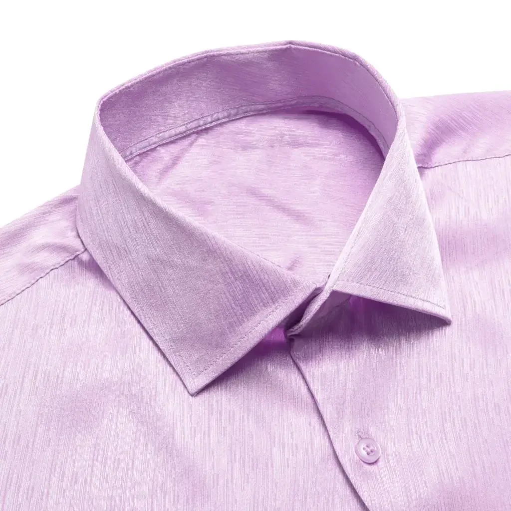 Hi-Tie Light Lilac Purple Silk Satin Mens Shirts Windsor Collar Solid Long Sleeve Social Dress Suit Shirt for Male Wedding Gift