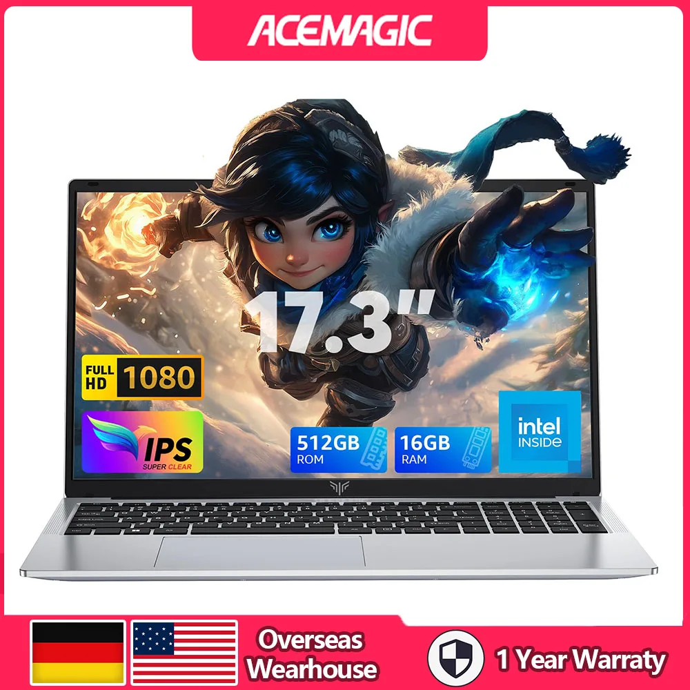 ACEMAGIC 17.3inch Laptop with High Performance Quad Core-12th Alder Lake N97 Laptop Computer Spacious Storage 16GB RAM 512GB ROM