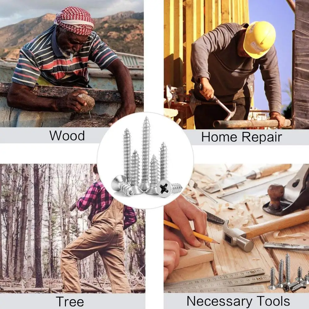 AXK  272pcs/set M4.2 Screw Set Flat Head Self Tapping Screws Assortment Kit With Cross Screwdriver Bits