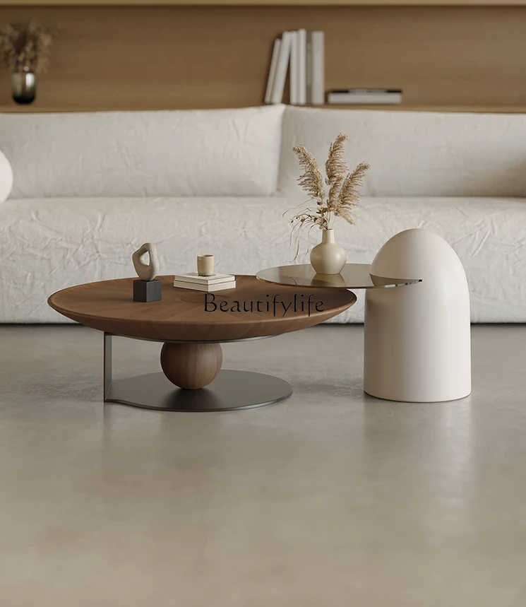 

Artistic Color Silent Style Walnut Large and Small Tea Table Combination round Italian Style Minimalistic Modern