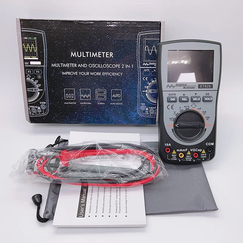 2-in-1 Intelligent Digital Oscilloscope ET826 Multimeter DC/AC Current Voltage Resistance Frequency Diode Tester 4000 Counts