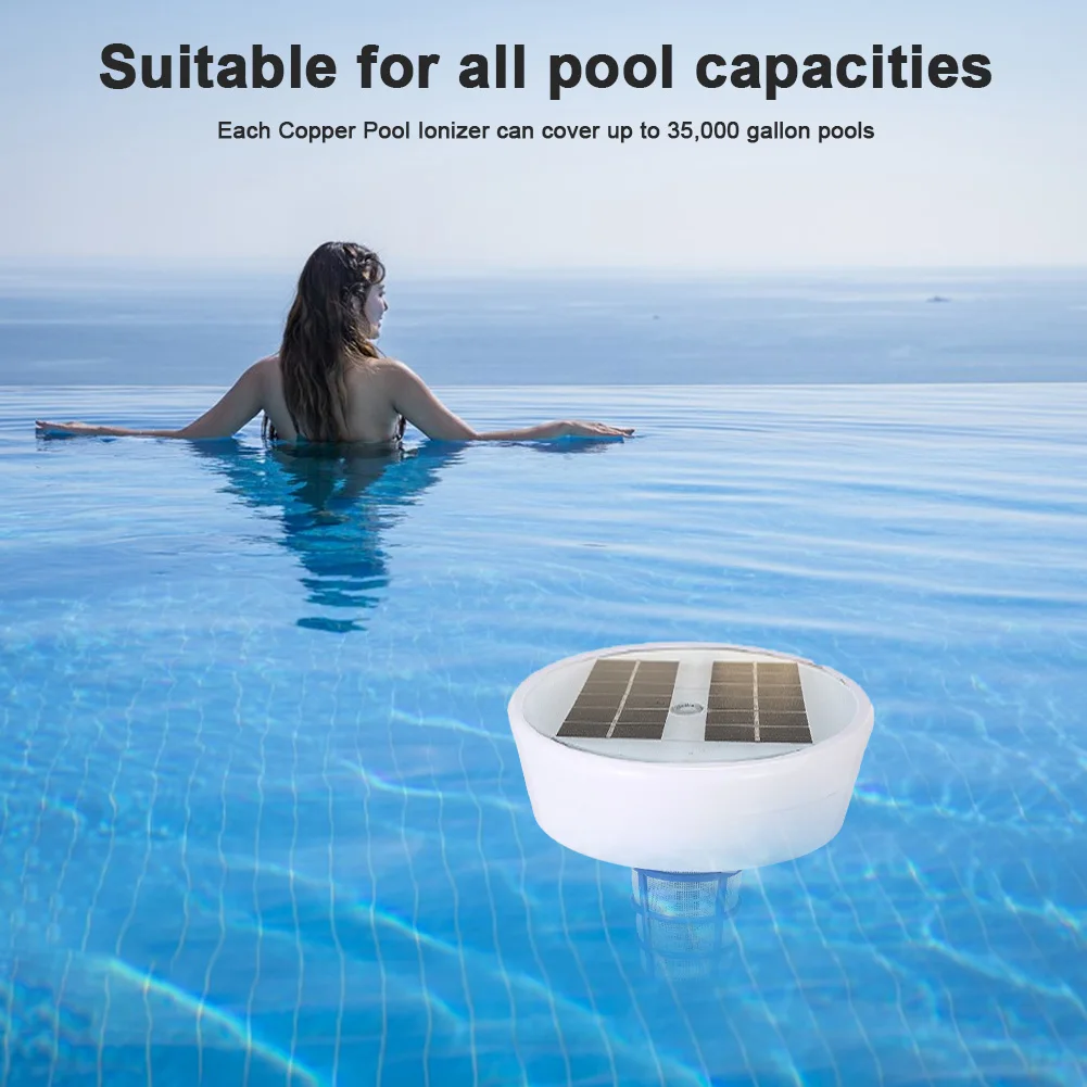 Floating Pool Cleaner Keeps Pool Cleaner and Clear Copper Ionization 85% Less Chlorine Solar Copper Pool Ionizer Up To 35000 Gal