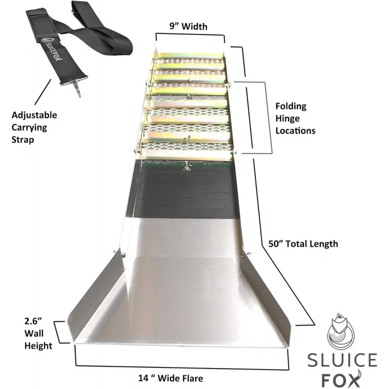 Complete Gold Mining Kit; Folding 50 inch Gold Sluice Box; Gold Prospecting Equipment; Rock Pick Hammer; Gold Classifiers; Pay D