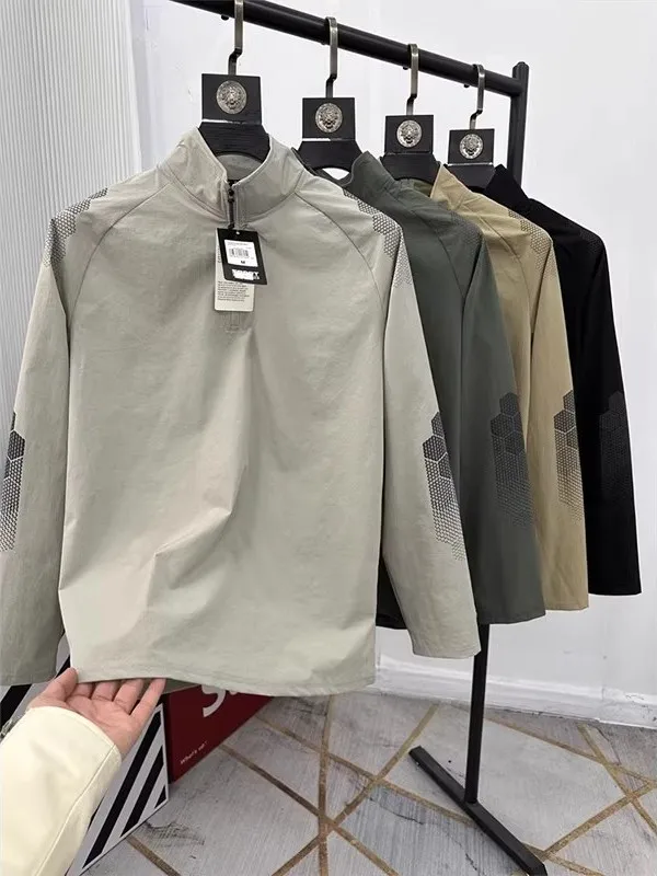 

Спортивная кофта унисекс больших размеров с молнией, воротником-стойкой, длинным рукавом, быстросохнущая, дышащая, модная, осенняя