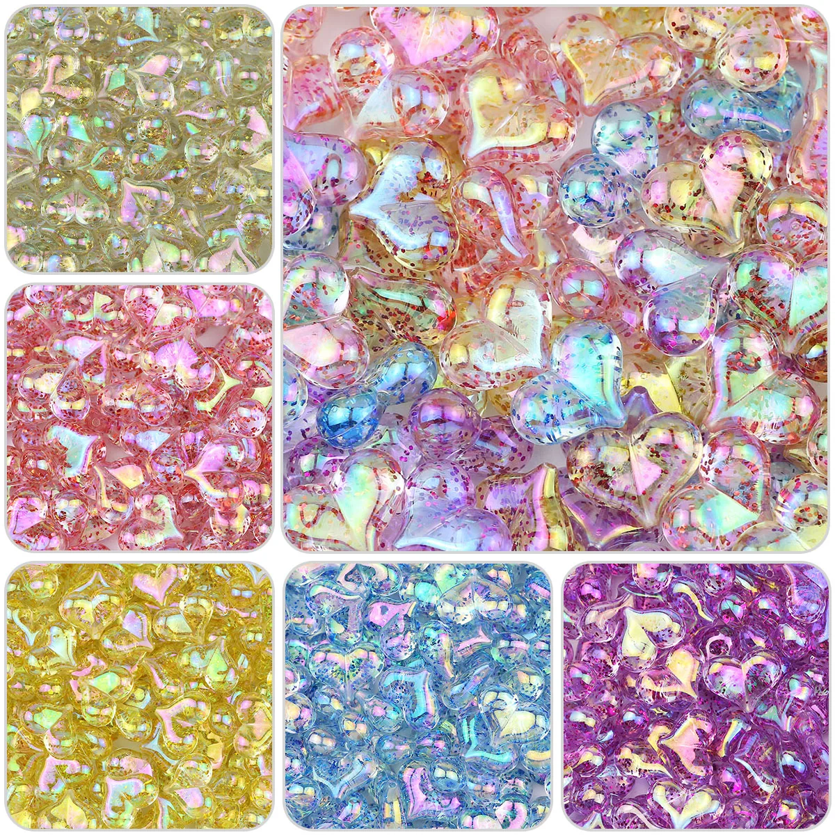 10/20/40pcs Iridescent Acrylic Beads 20mm UV Coated Heart Shaped Spacer Loose Beads For Jewelry Making Diy Bracelets Necklaces