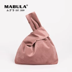 MABULA Brand Small Velvet Women Wrist Knot Purse Japanese Stylish Winter Top Handle Lipstick Bag Fashion Protable Clutch Handbag