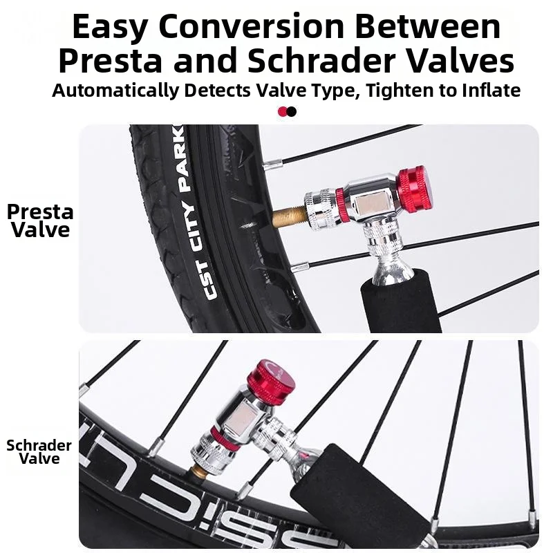 Bike CO2 Inflator Nozzle Quick Release Auto Select Schrader Presta Valve Pump Head With Anti Freeze Sleeve Cycling Accessories