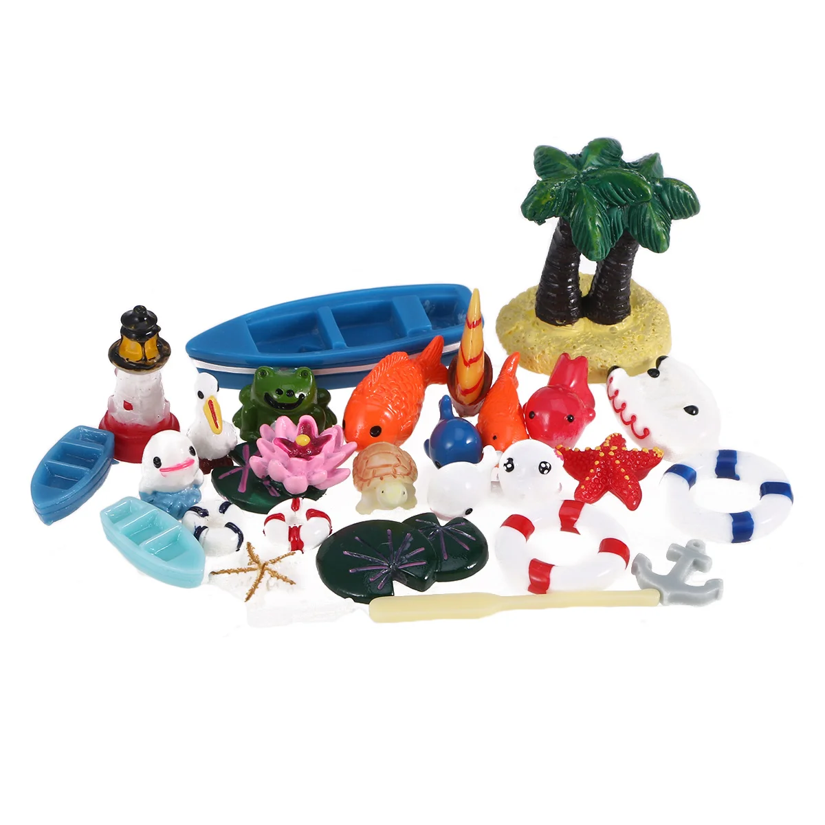 28-teiliges Mini-Ornament-Set aus Ozean-Harz, Aquarium, Basteldekoration, Mikro-Landschaft, Ozean, Strand, Kunstharz, Strandornament