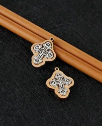 5Pcs Handmade Wooden Holy Saint Cross Pendant Orthodox ICXC Crucifix Jesus Cross Pendant for DIY Handmade Faith Jewelry