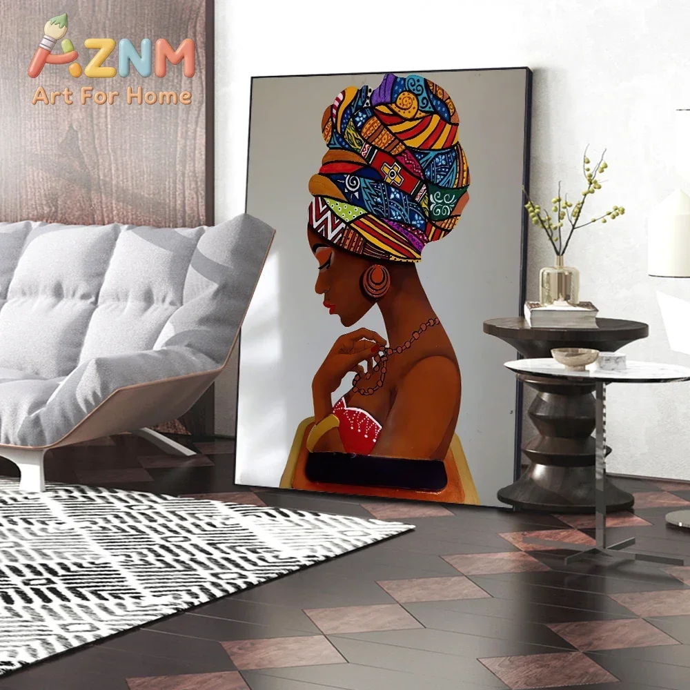 African Women Abstract Portrait Figure Canvas Painting Wall Art Poster Print for Living Room Home Decor No Frame