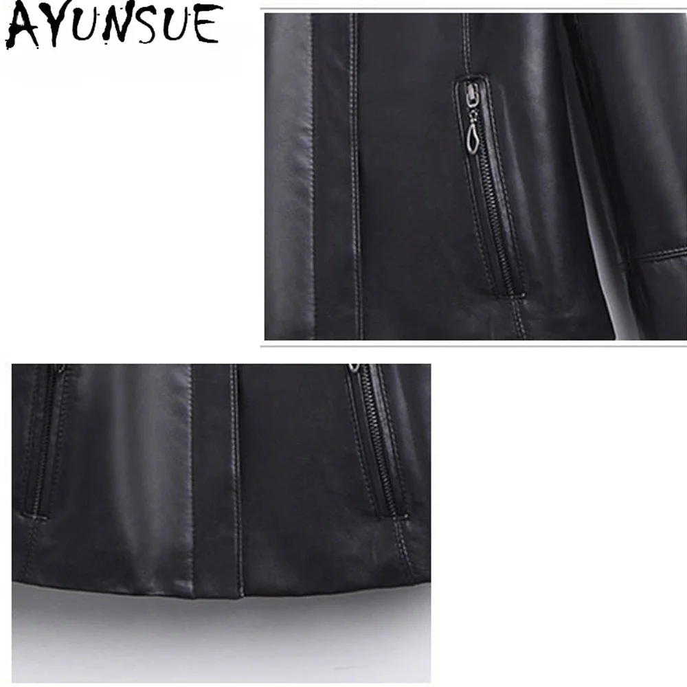 AYUNSUE-Veste en peau de mouton véritable pour femme, cuir véritable, col rabattu, mode, 100%