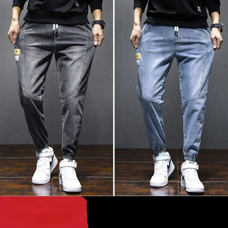 Jeans Men Hip Hop Sweatpants Casual Streetwear Cargo Jeans Harajuku Elastic Waist Trouser Men Clothing Korean Fashion Black Blue