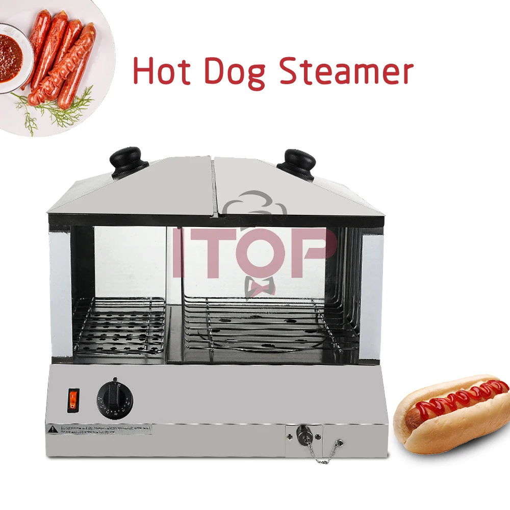 Hot Dog Bun Warmer Display Countertop 200 Buns Bread Display Cabinet Electric Display Hot Dog Steamer With Bun Warmer